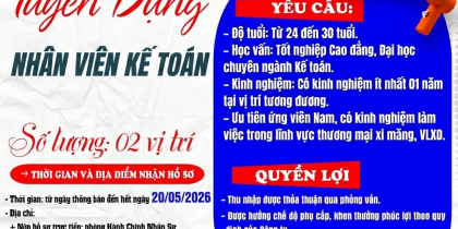 TUYỂN DỤNG 02 NHÂN VIÊN KẾ TOÁN